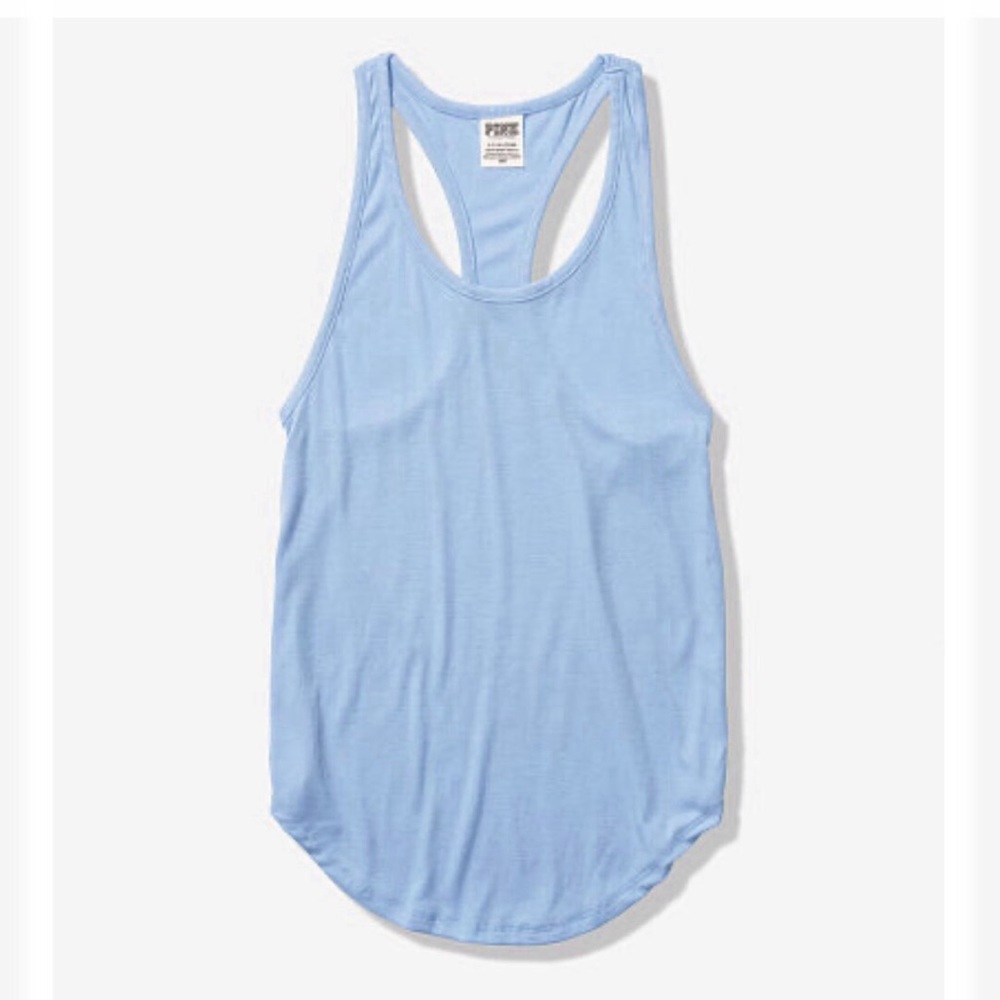 VICTORIAS SECRET PINK Blue Ribbed Racerback Tank